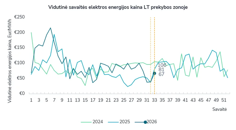 Lietuva pagamino 101 proc. poreikio, bet kaina šoko 70 proc.